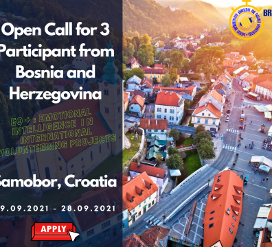 Open Call for 3 Participants from Bosnia and Herzegovina for EQ+: Emotional intelligence in international volunteering projects in Samobor, Croatia