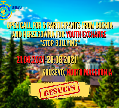 Results for 5 Participants from Bosnia and Herzegovina for Youth Exchange “STOP BULLYING”, Kruševo, North Macedonia