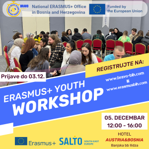 Otvoren poziv za prijave za ERASMUS+ INFO/WORKSHOP DAY, Sarajevo 05.12.2022.