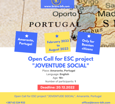  Open call for 1 participant for ESC project in Amarante, Portugal