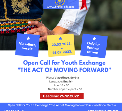 Open call for 5 participants for Youth Exchange ”The Act of Moving Froward” in Vlasotince, Serbia