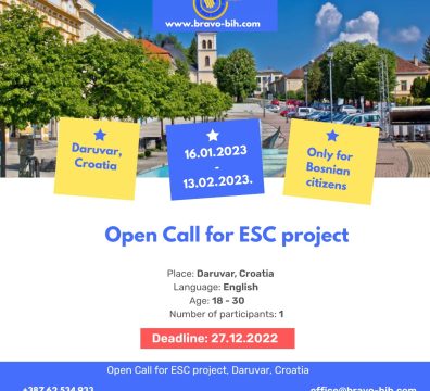  Open call for 1 volunteer for a short-term ESC project in Daruvar, Croatia