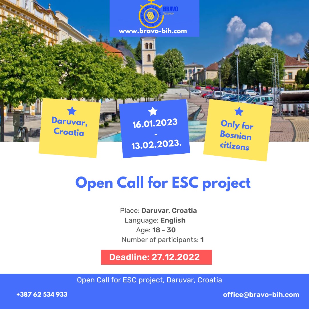 Open call for 1 volunteer for a short-term ESC project in Daruvar, Croatia