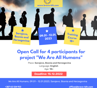   Open call for 4 participants for Project “We Are All Humans” in Sarajevo, BiH