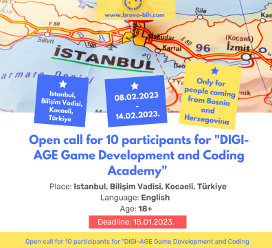 Open call for 10 participants for “DIGI-AGE Game Development and Coding Academy” in Bilişim Vadisi, Kocaeli, Türkiye