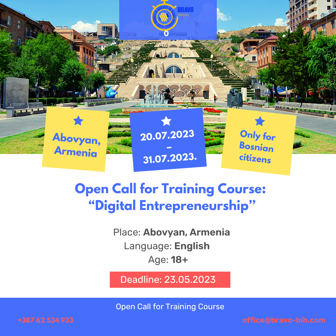 Open call for two participants for Training Course ”Digital Entrepreneurship” in Abovyan, Armenia