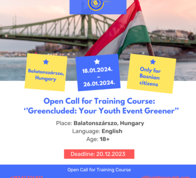 Open call for Training Course ‘’Greencluded: Your Youth Event Greener” in Hungary