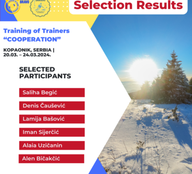 Selection Results (BRAVO & Disabled Ski Club Sarajevo) for Training of Trainers “Cooperation”