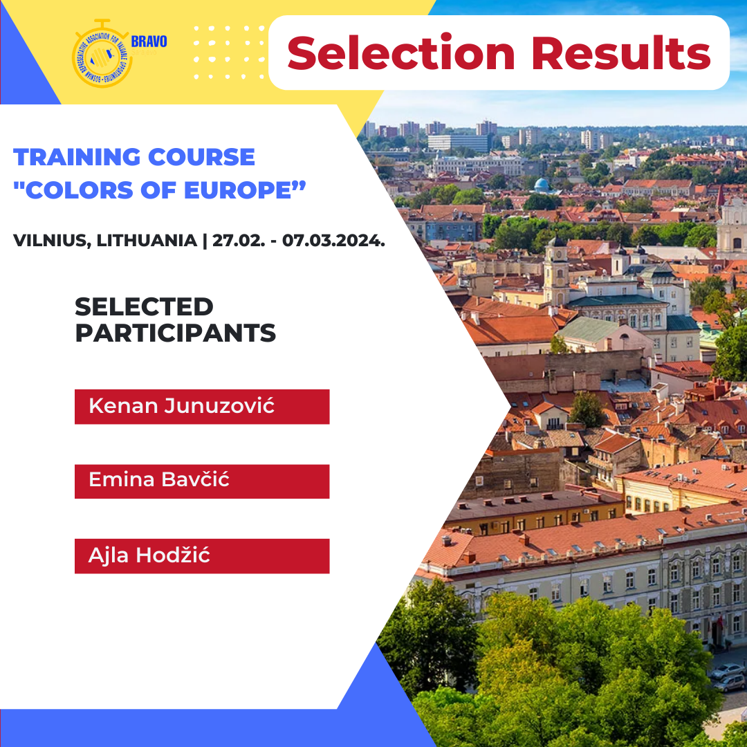 Selection Results for Training Course “Colors of Europe” in Vilnius, Lithuania