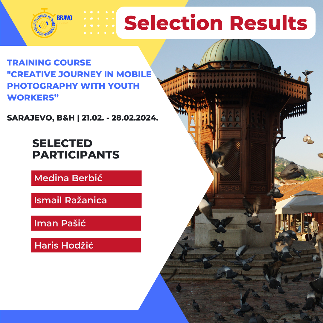 Selection Results for Training Course ‘’Creative Journey in Mobile Photography with Youth Workers’’