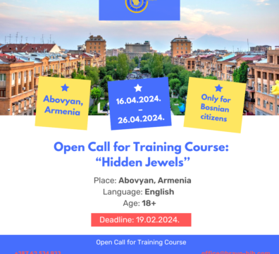 Open call for 2 participants for Training Course “Hidden Jewels” in Abovyan, Armenia