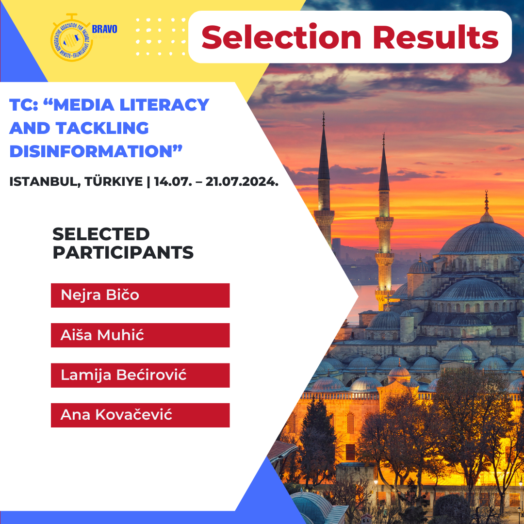 Selection Results for Training Course “MEDIA LITERACY AND TACKLING DISINFORMATION” in Istanbul, Türkiye