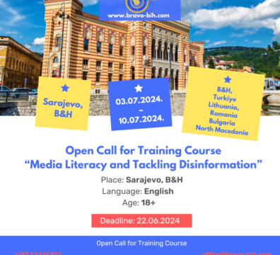 Open call for 20 participants for Training Course in Sarajevo, BiH