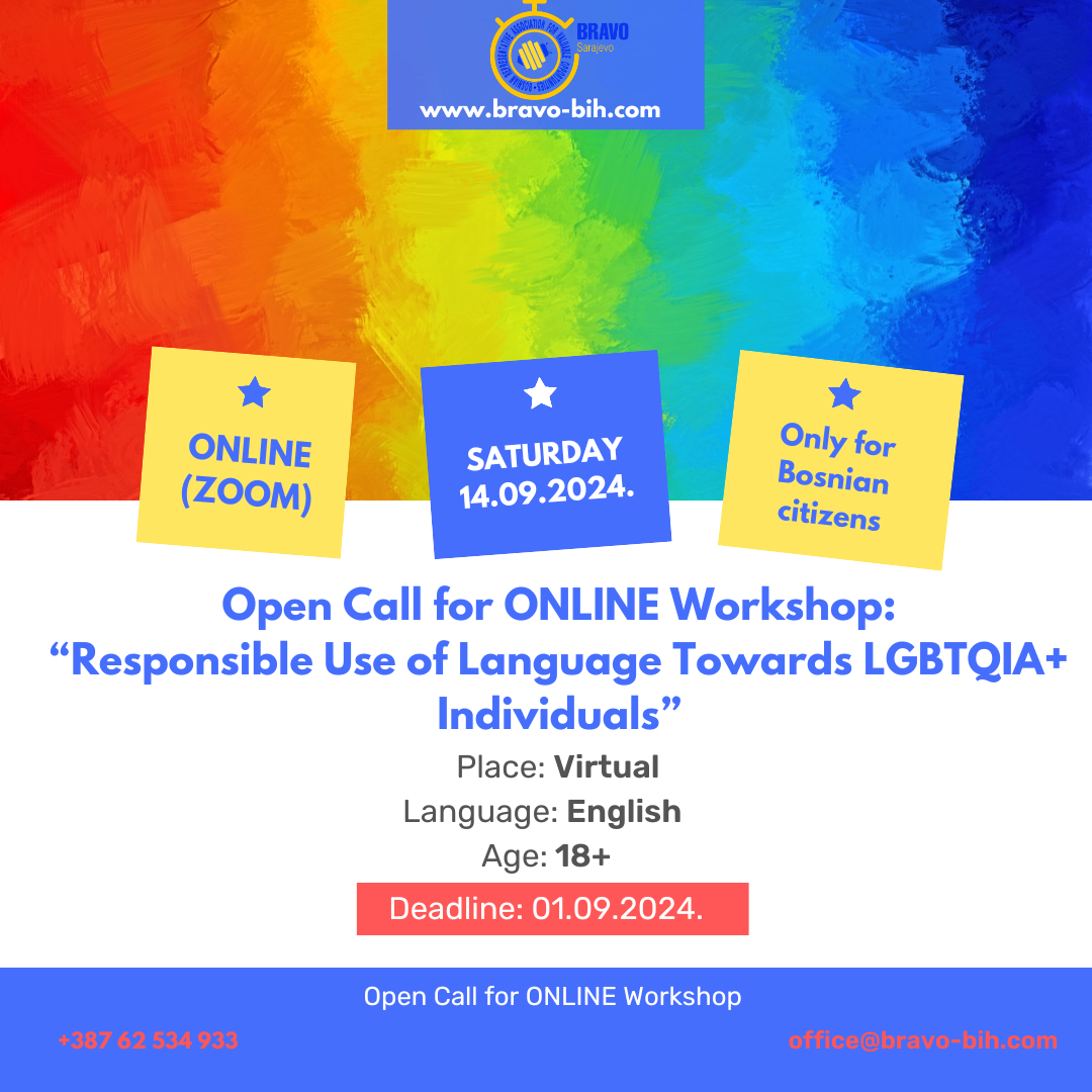 Open call for 45 participants for the Training Course “Responsible Use of Language Towards LGBTQIA+ Individuals” VIRTUAL