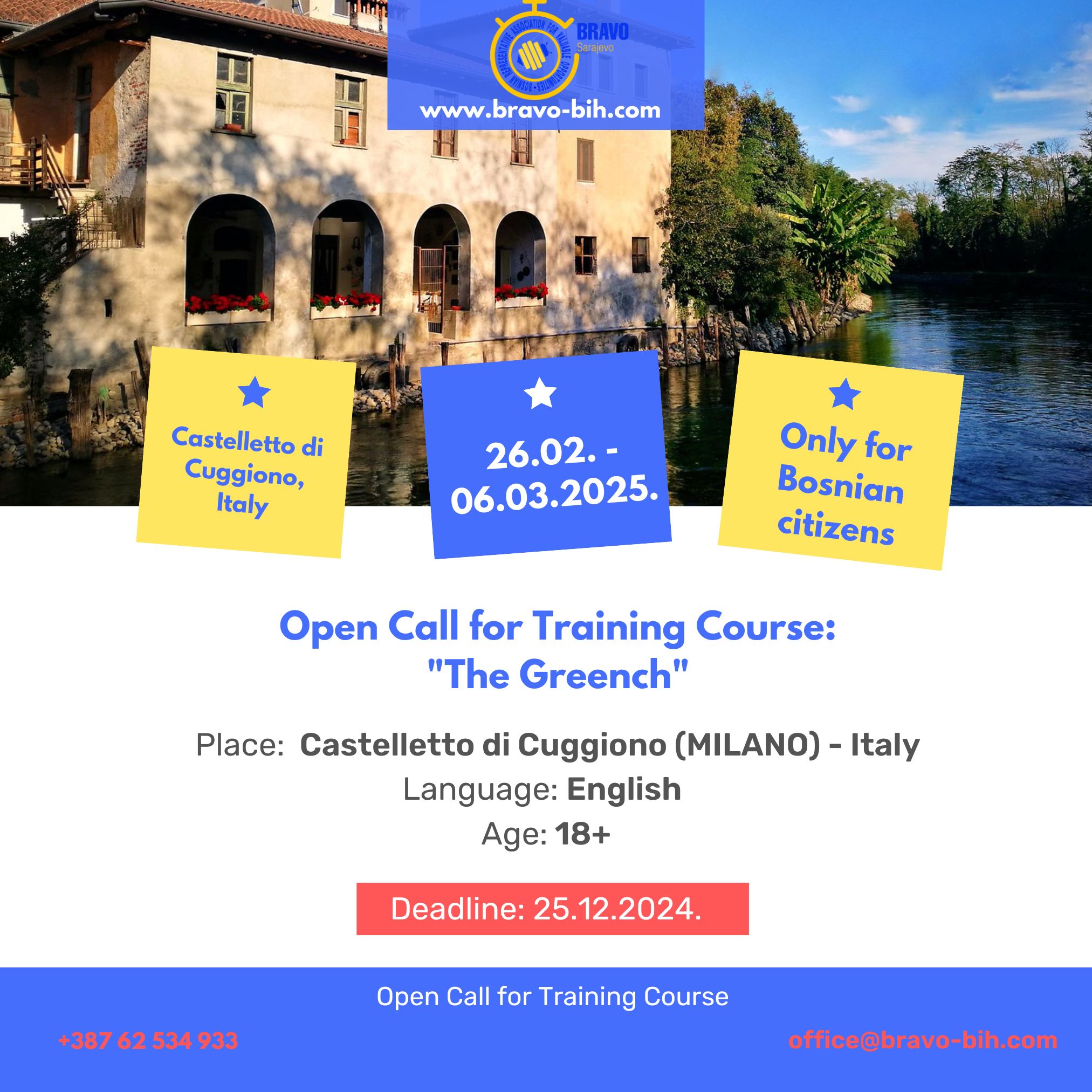 Open Call for Training Course “The Greench” in Castelletto di Cuggiono (Milan), Italy