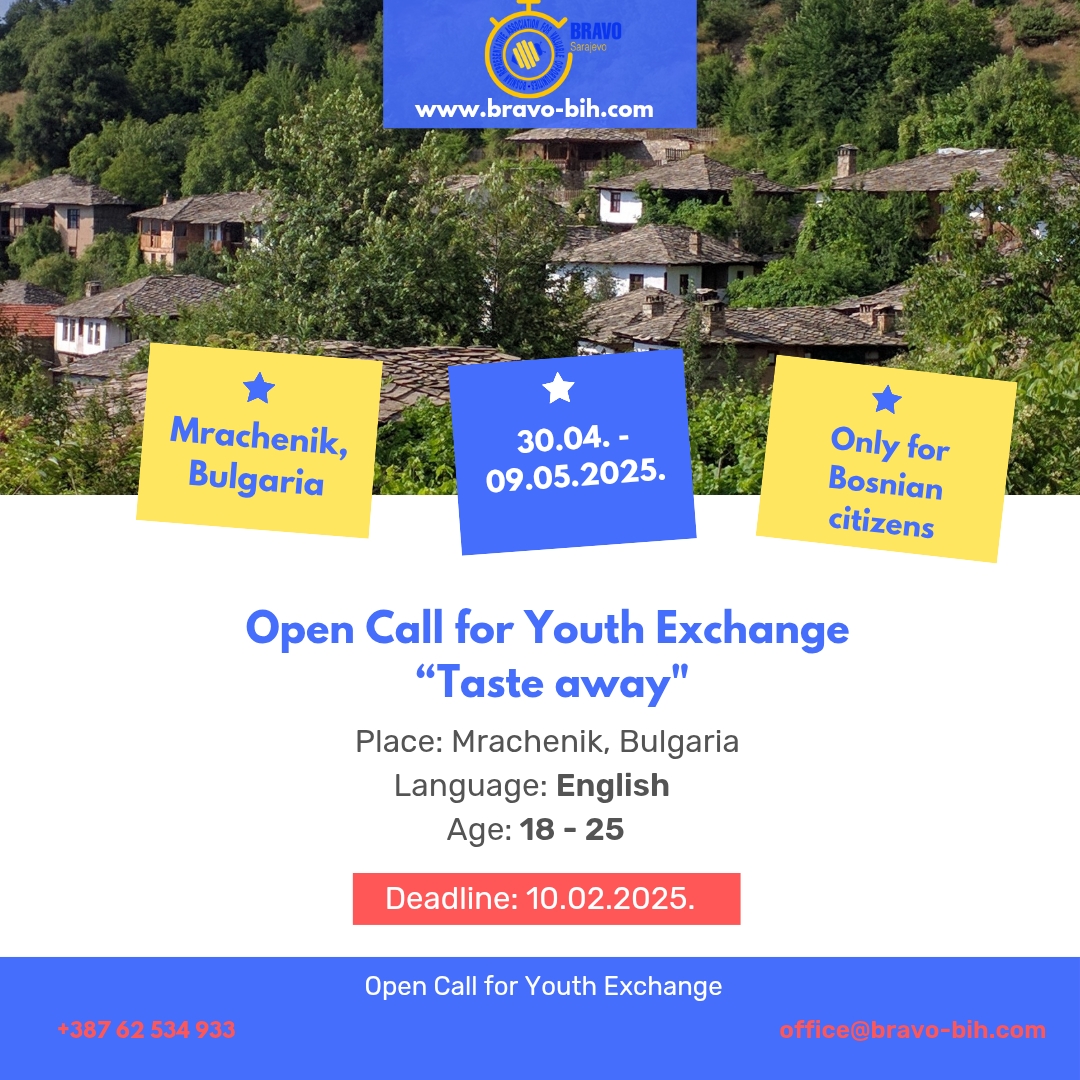 Open Call for Youth Exchange “Taste Away” in Mrachenik, Bulgaria