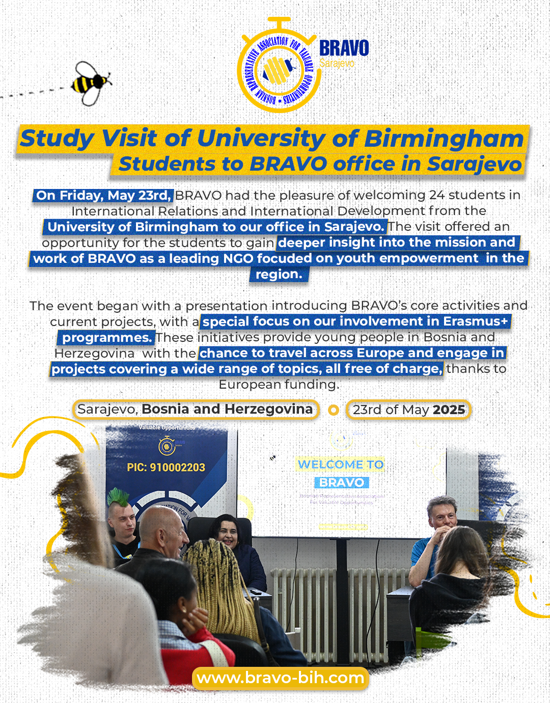Students of University of Birmingham visit BRAVO office in Sarajevo