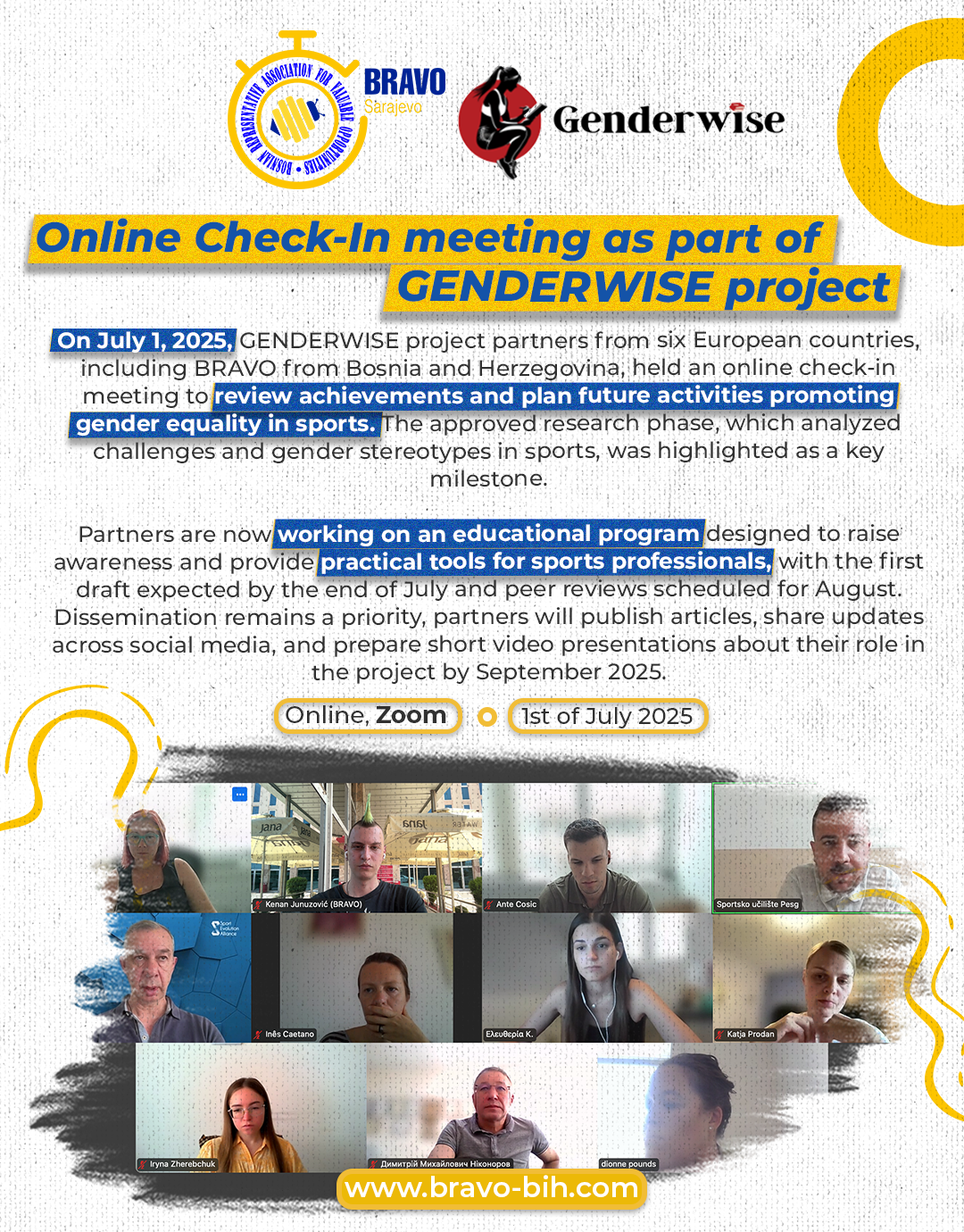 GENDERWISE Project: Online Check-In Meeting Strengthens Cooperation and Progress