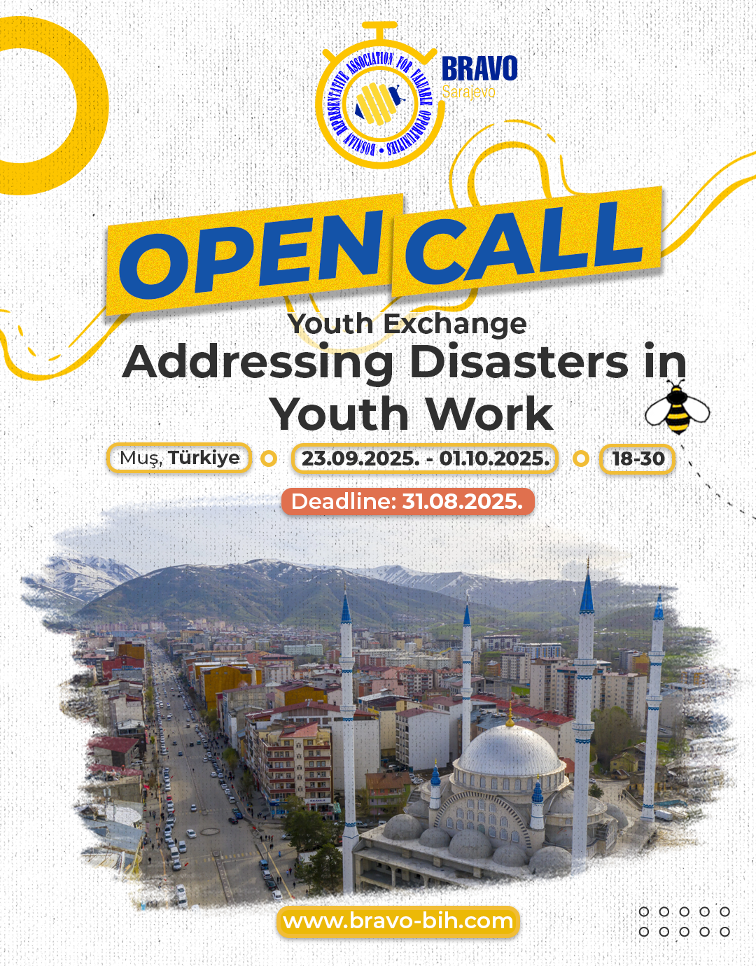 Open Call for Youth Exchange “Addressing Disasters in Youth Work” in Muş, Türkiye