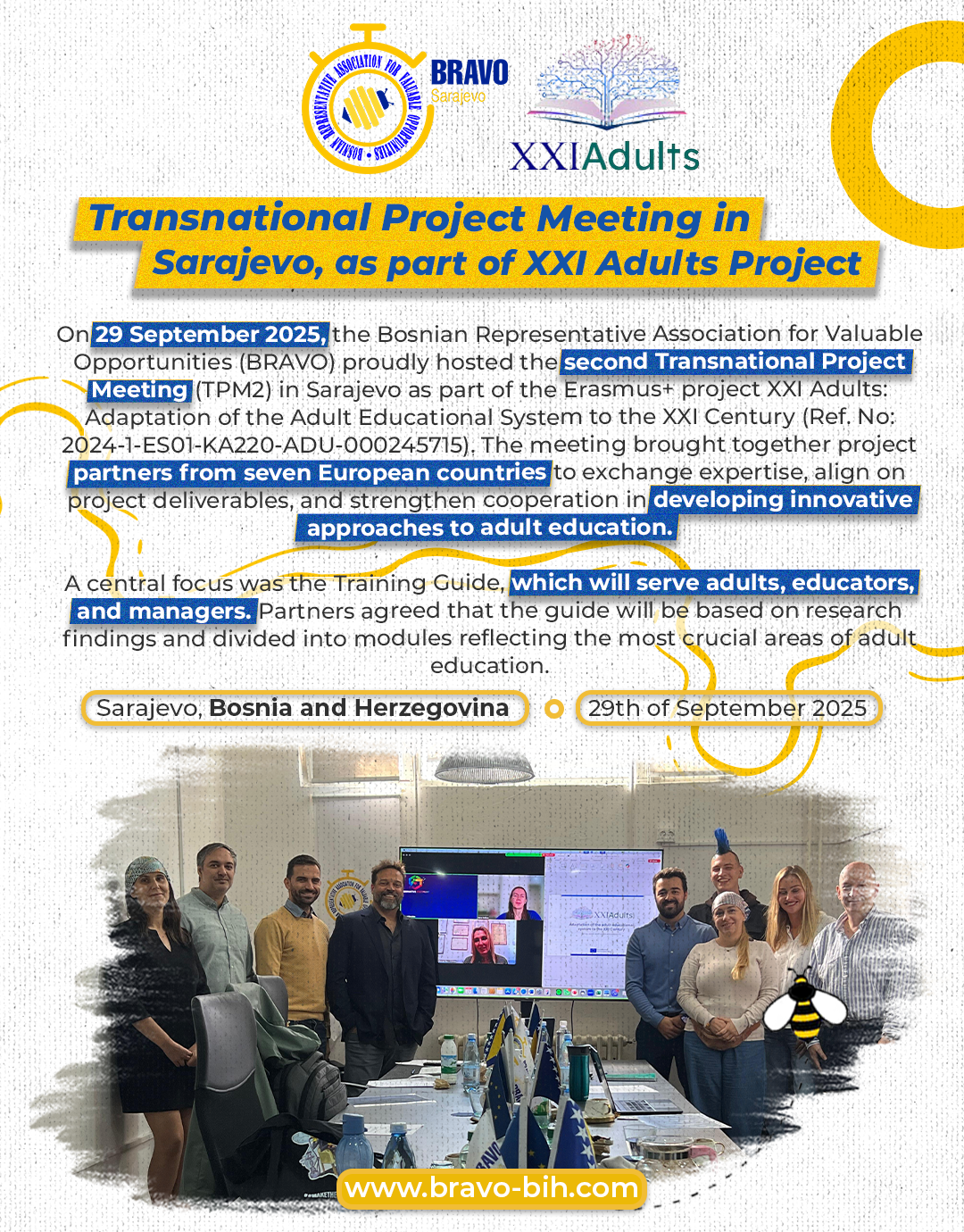 Transnational Project Meeting in Sarajevo as part of XXI Adults project