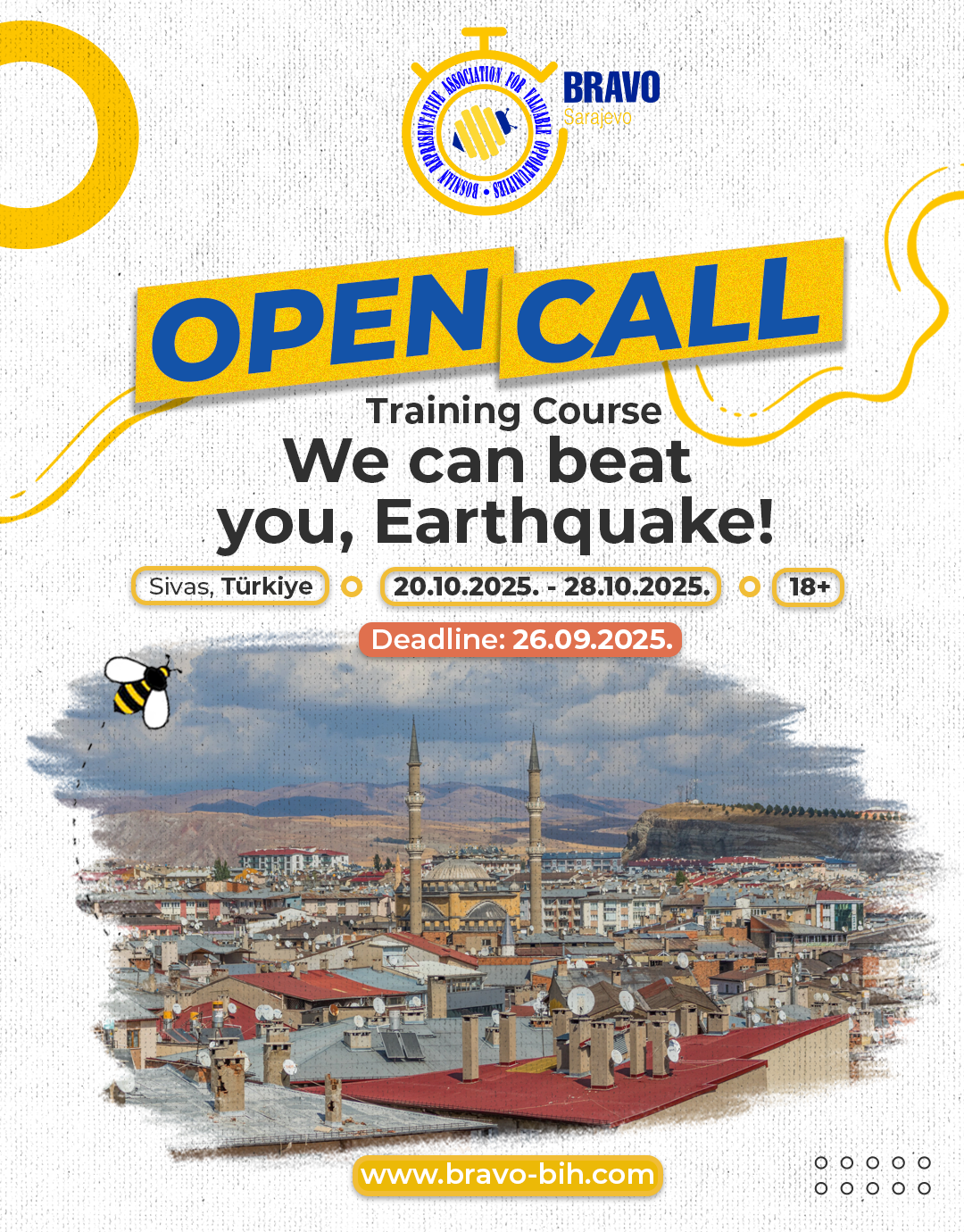 Open Call for Training Course “We Can Beat You, Earthquake!” in Sivas, Türkiye