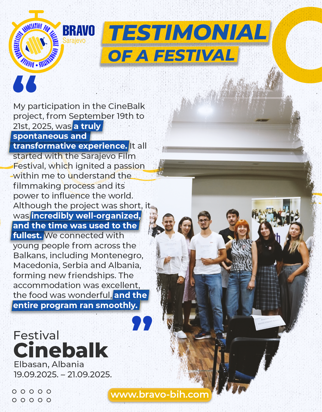 Testimonials of a Festival “CineBalk” in Elbasan, Albania