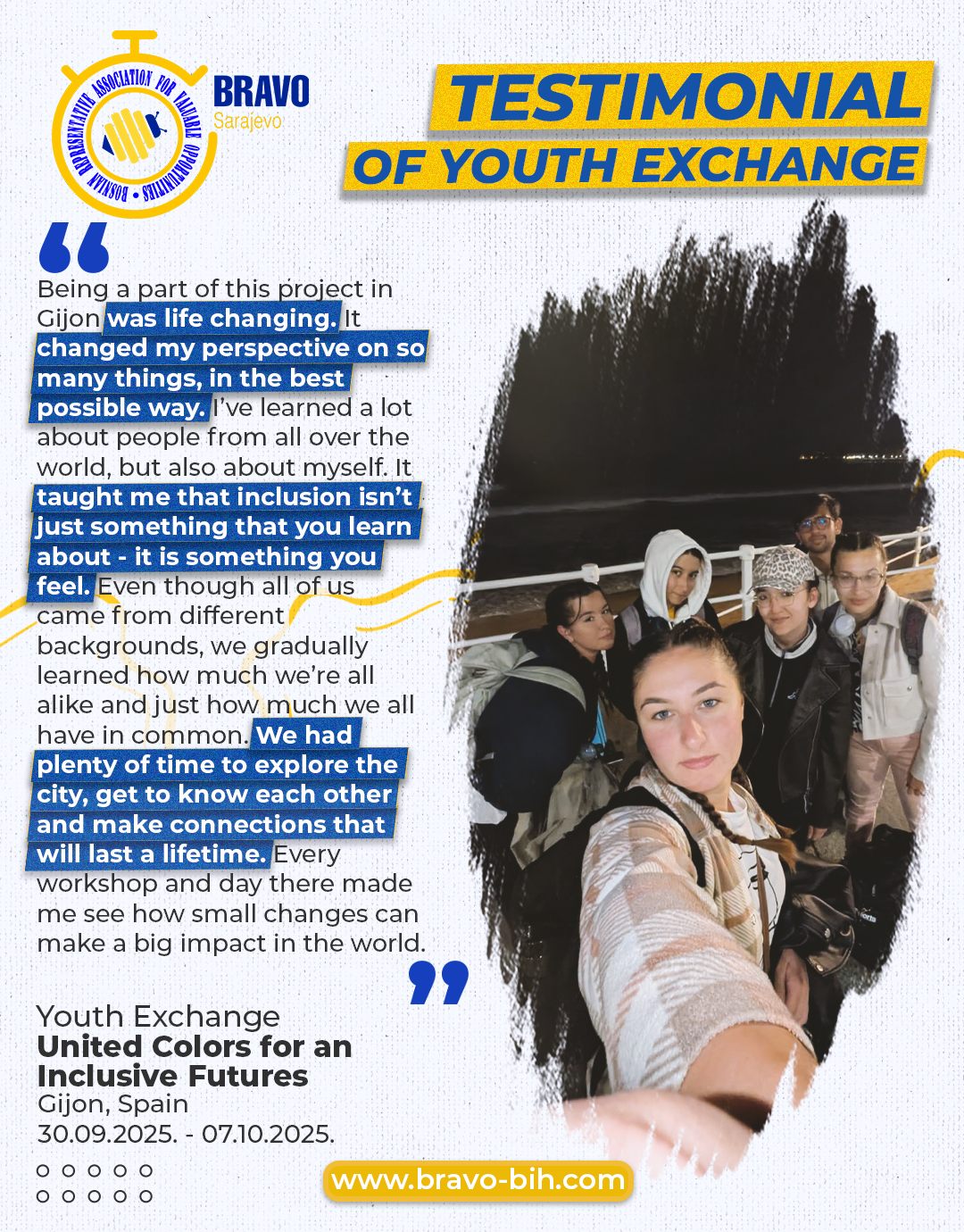 Testimonials of Youth Exchange “United Colors For An Inclusive Future”