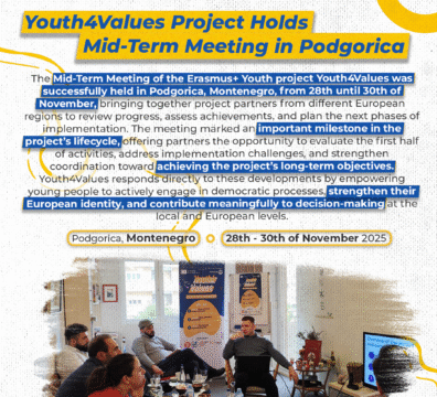 Youth4Values Project Holds Mid-Term Meeting in Podgorica, Advancing Youth Participation and Active Citizenship Across Europe