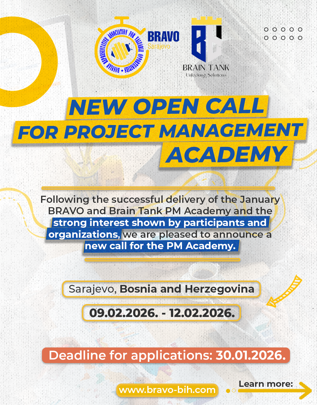 NEW OPEN CALL FOR THE PROJECT MANAGEMENT ACADEMY IN FEBRUARY