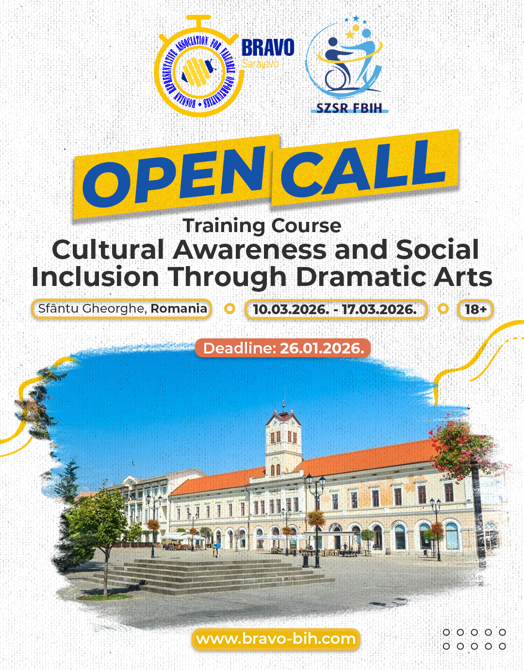Open Call for Training Course “CULTURAL AWARENESS AND SOCIAL INCLUSION THROUGH DRAMATIC ARTS” in Sfântu Gheorghe