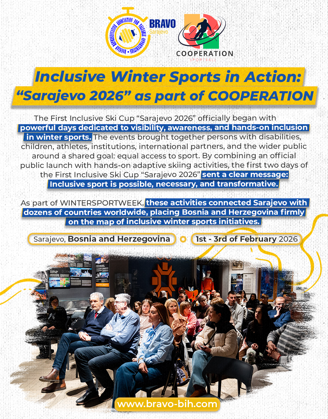 Inclusive Winter Sports in Action: Opening of the First Inclusive Ski Cup “Sarajevo 2026” and Adaptive Skiing Day at Bjelašnica