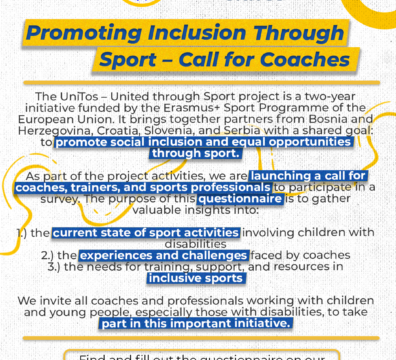 UniTos projekat: Promocija inkluzije kroz sport – Poziv trenerima