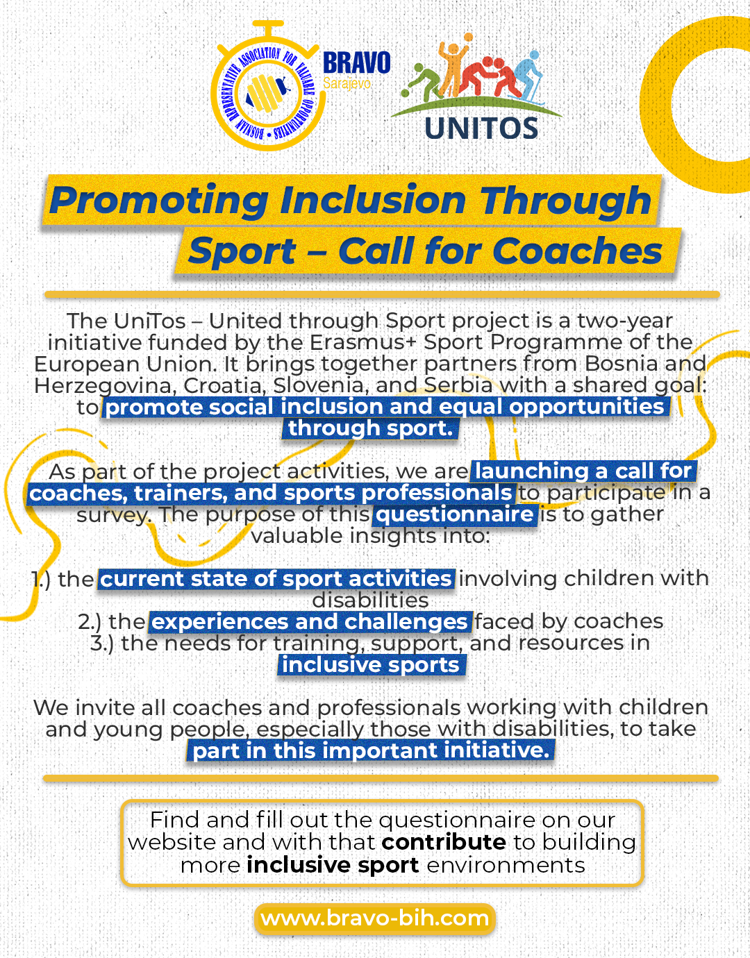 UniTos projekat: Promocija inkluzije kroz sport – Poziv trenerima