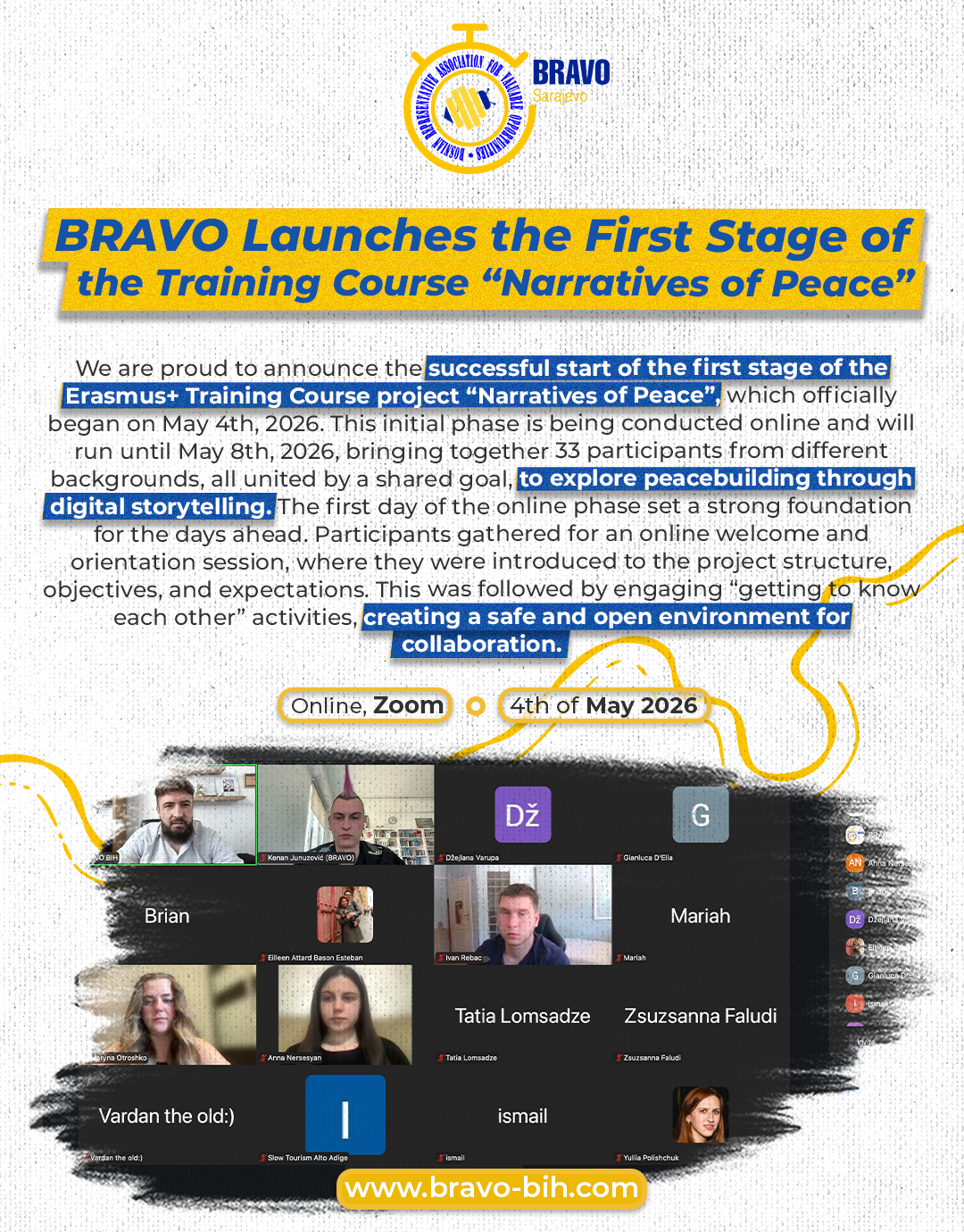 BRAVO Launches the First Stage of the Training Course “Narratives of Peace”