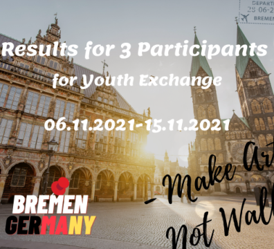 Results for 3 Participants for Youth Exchange “Make Art Not Walls” Bremen, Germany